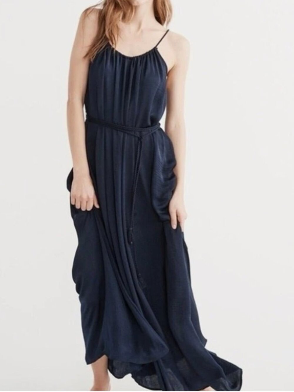 Abercrombie & Fitch Women’s Navy Blue Maxi Dress with Adjustable Tie